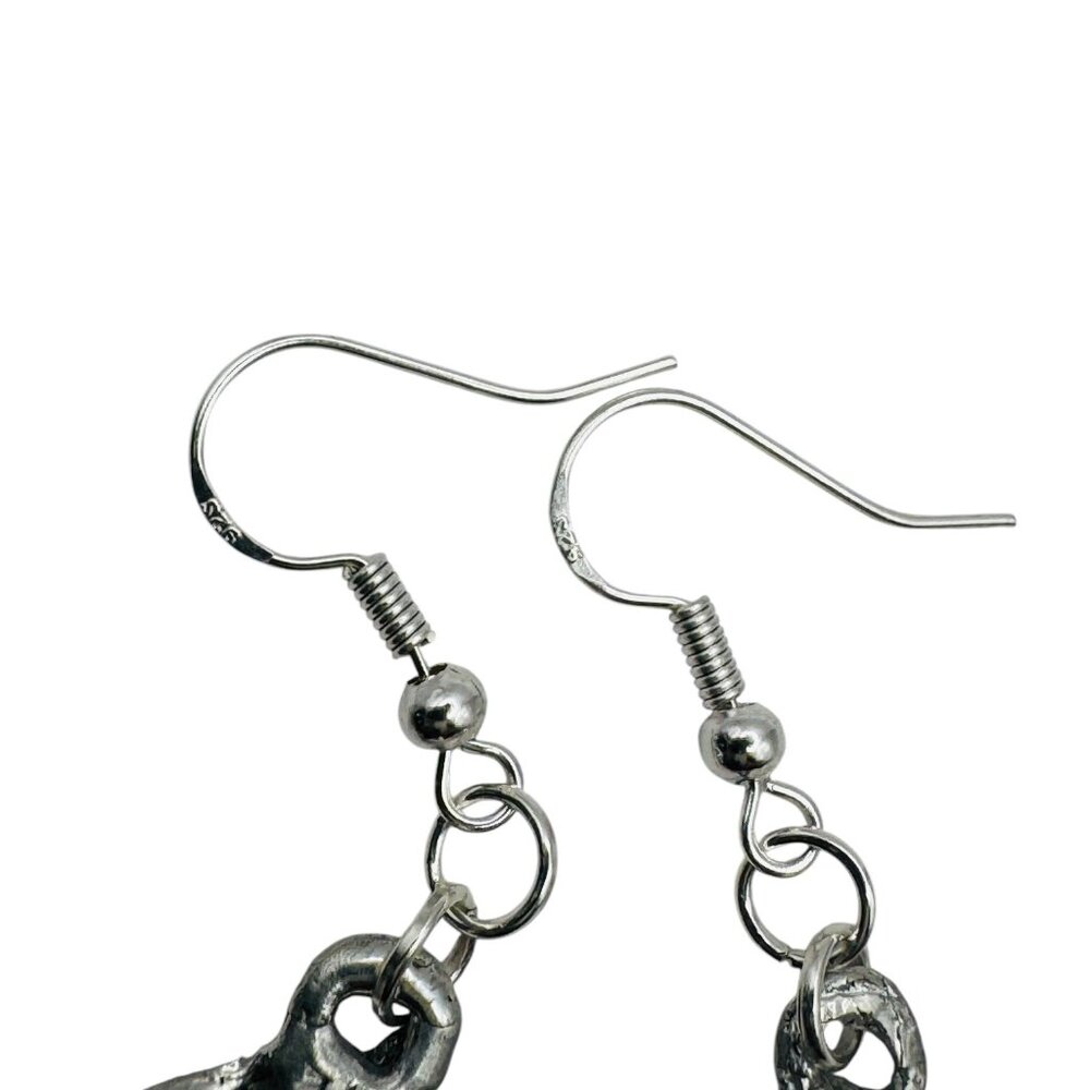 Artisan Mixed Metal Sugar Skull Earrings 925 Silver Hooks Silver Blend Metalwork - Picture 7 of 13